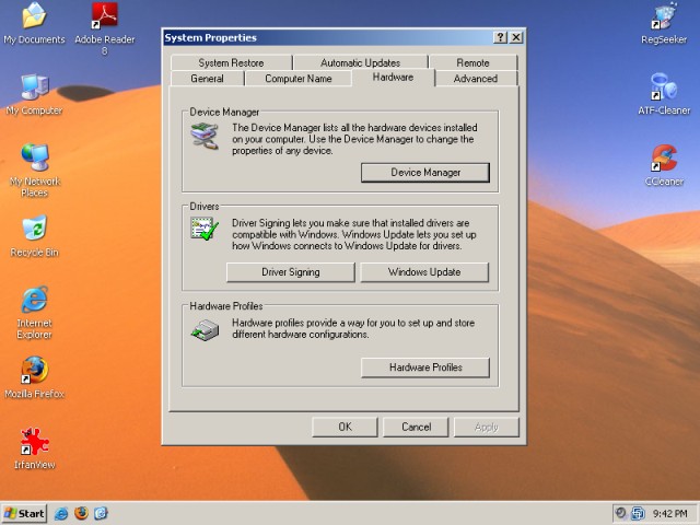 kontur sprzętowy w systemie Windows XP