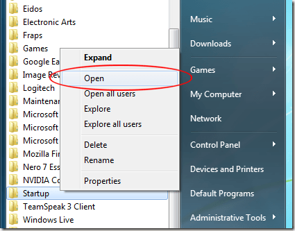 ajout d'un programme informatique au menu de démarrage dans Windows 7