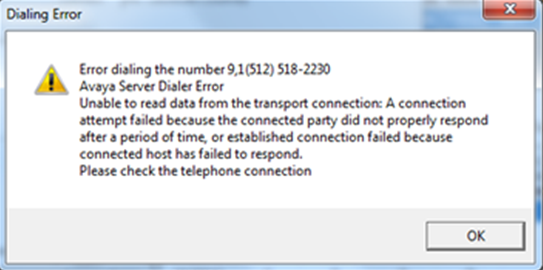 an internal error come in the automatic phone dialer avaya