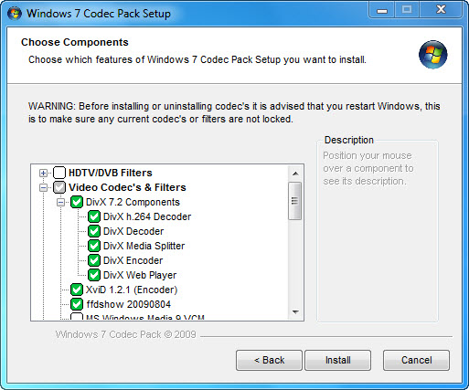 paquete de códecs de audio Windows 7