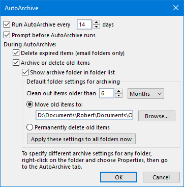 recurso de arquivamento automático ausente no Outlook 2007