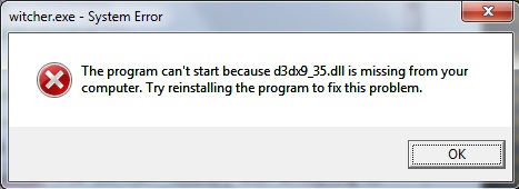 because d3dx9_35 dll was not found re installing the application
