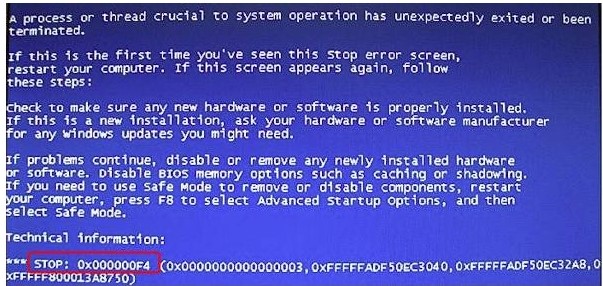 blue error screen 0x000000f4