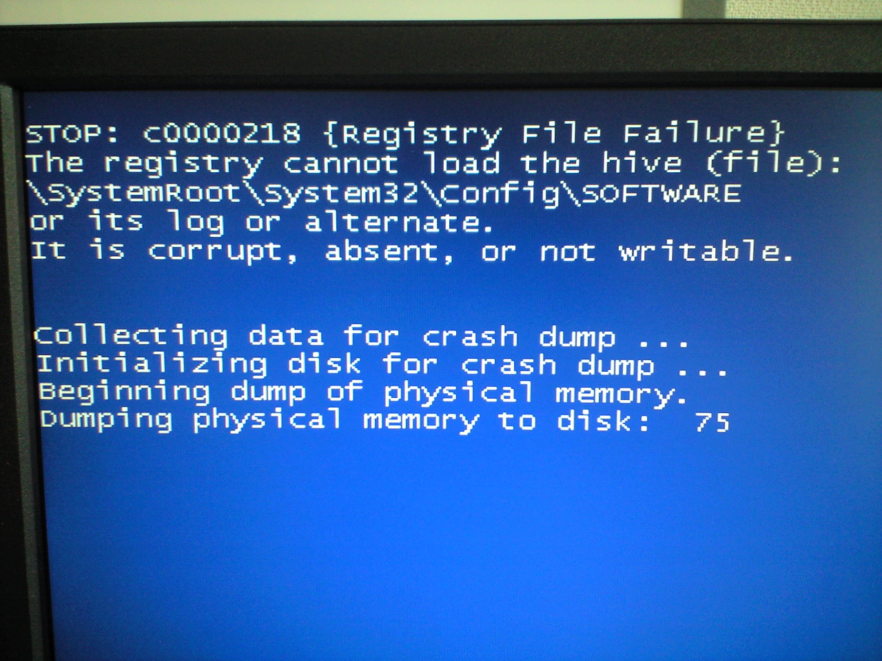 ruche d'échec du fichier de registre de l'ordinateur à écran bleu