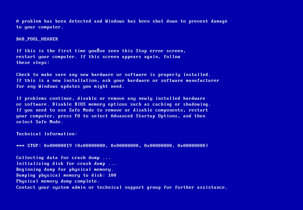 bsod bad place header 0x19