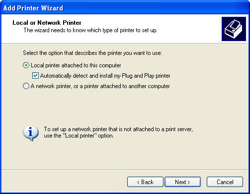 can't install my printer through wizard in xp