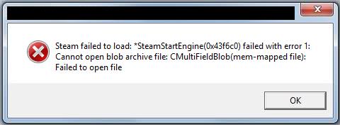 수동으로 blob 아카이브 파일 스팀을 열 수 없습니다.