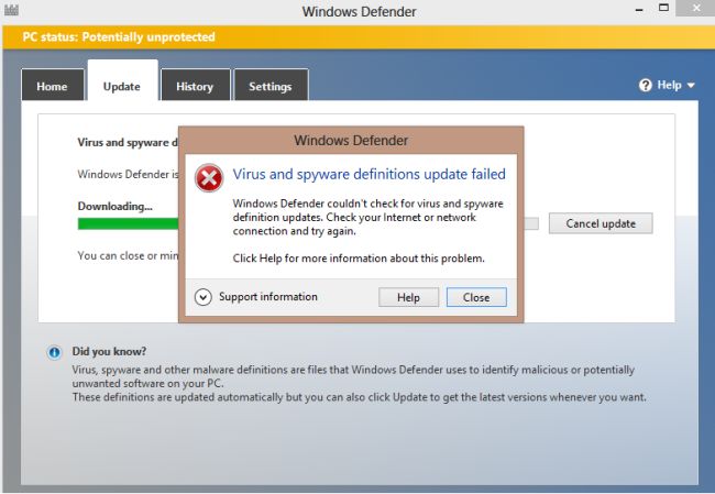 cannot update spyware definition