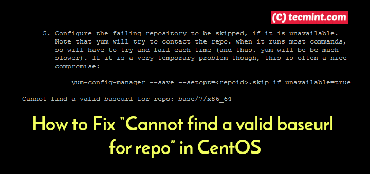 Ошибка centos не удается найти действительный базовый URL-адрес для обновления репо