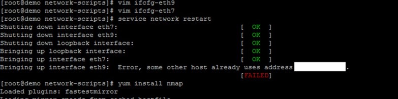centos ifup error some other host does not used address
