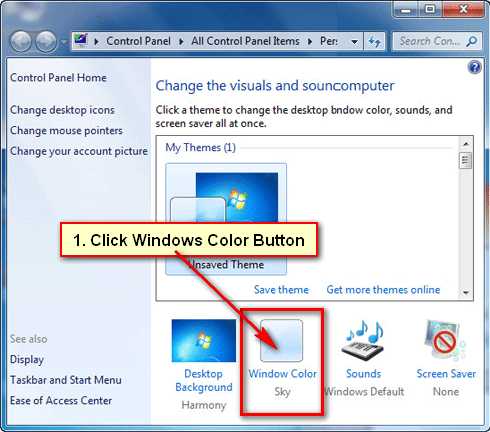 zmień kolor powiadomień pasek zadań windows 7