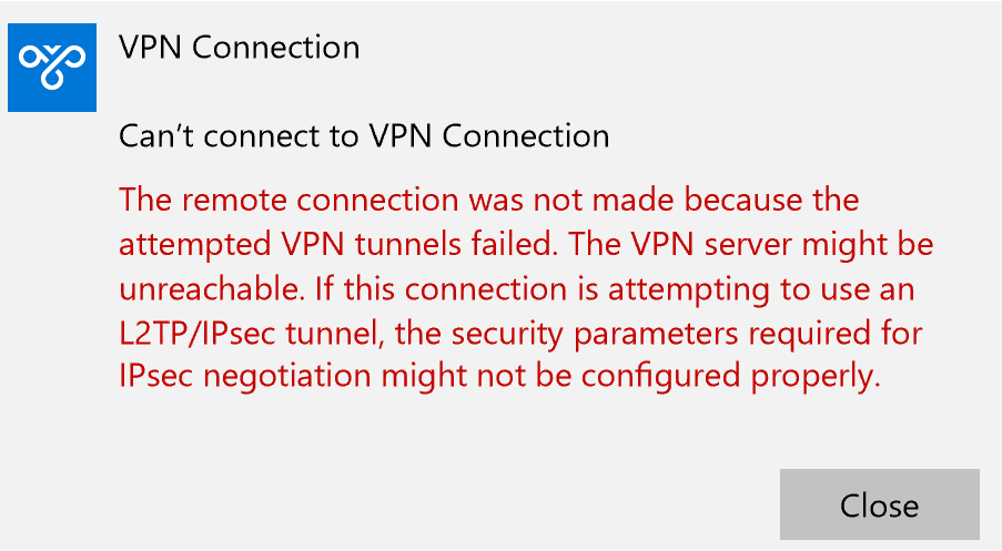 cisco virtual private network error code 800