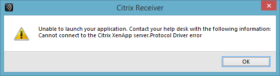 citrix ne peut pas établir de lien avec l'erreur du pilote de protocole du serveur xenapp