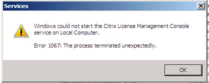 citrix License Management Technique error 1067
