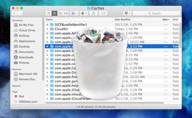 Mac에서 온도 파일 정리