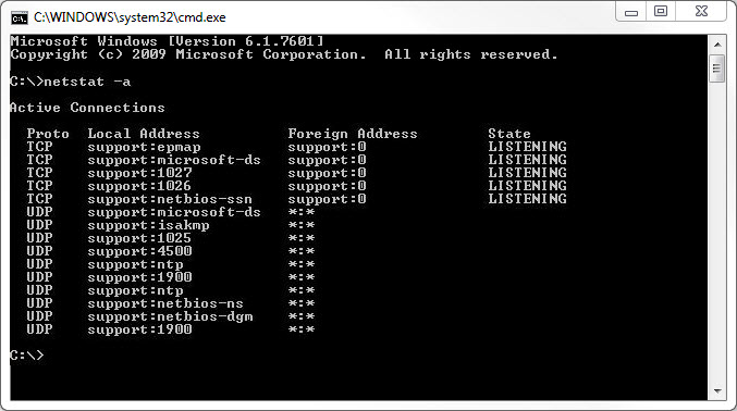 command to check open ports working in windows 2008