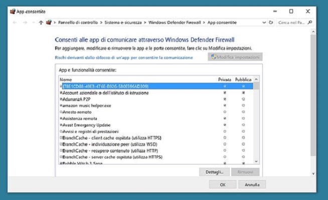 consentire programma con windows firewall