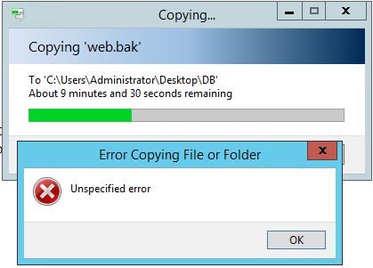 copying files failed an unknown error occurred 54