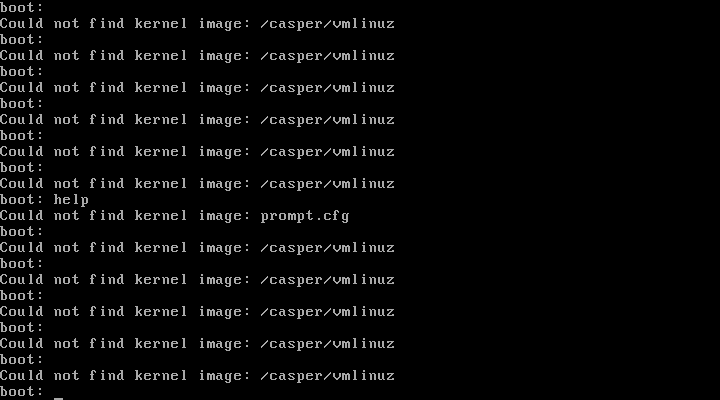 não foi possível encontrar a imagem do kernel / casper / vmlinuz