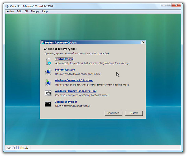 crea disco di ripristino di Windows Vista dalla partizione