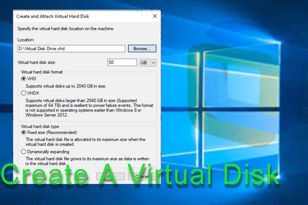 creando un disco virtual a través de Windows 7