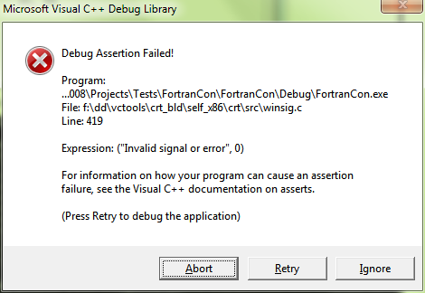  debug assertion failed fortran 