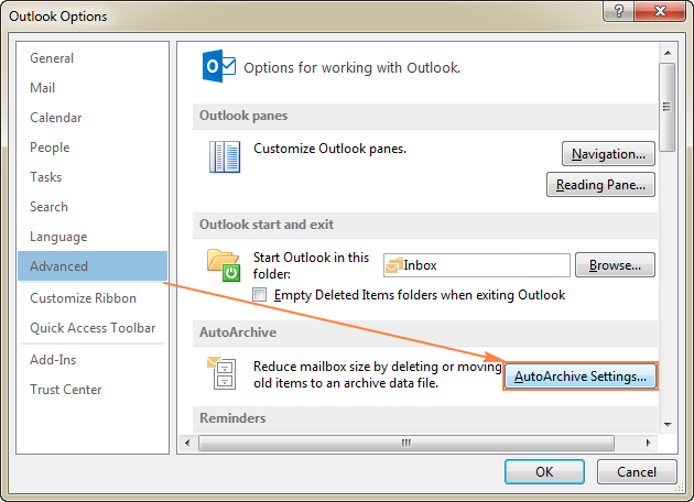 удаление архивной электронной почты о Outlook