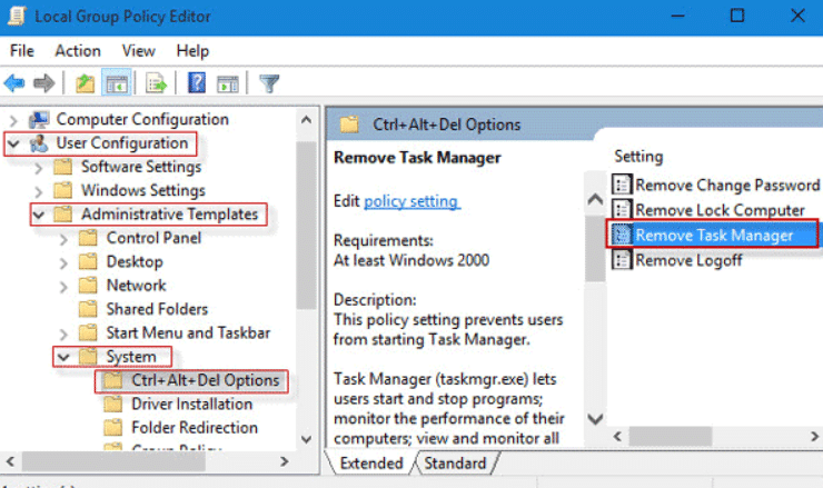 desktop und task director disabled