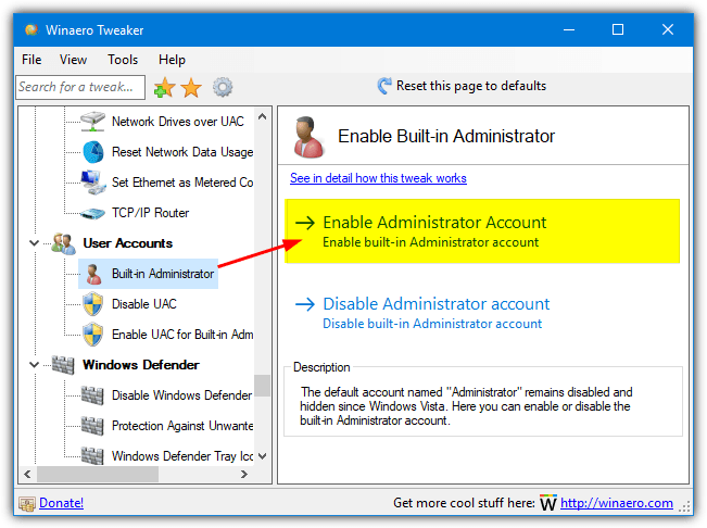 désactiver le compte administrateur intégré tout au long de Windows XP