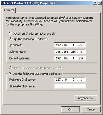dns en la descarga de Windows host 2003