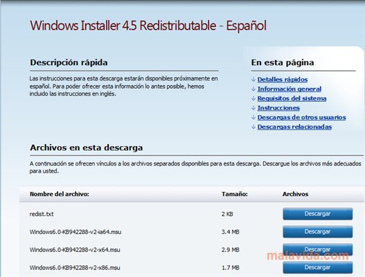 descargando el instalador de Windows 4.5