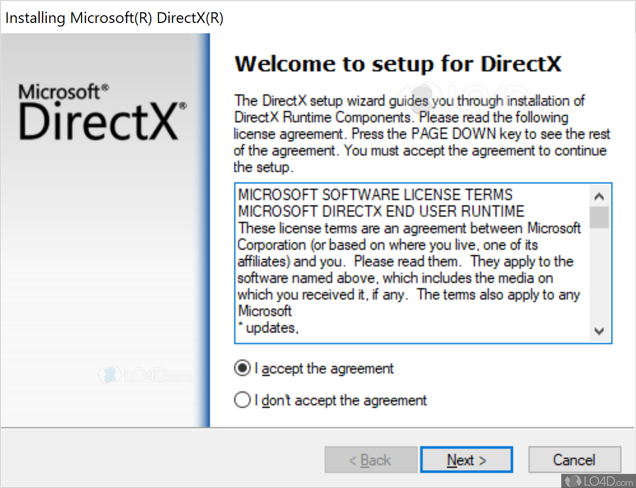 laddar ner DirectX end-user runtime över internetinstallationsprogrammet