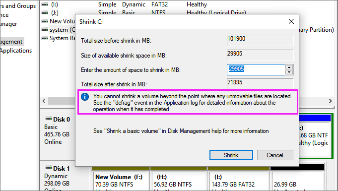 easeus re-size partition error