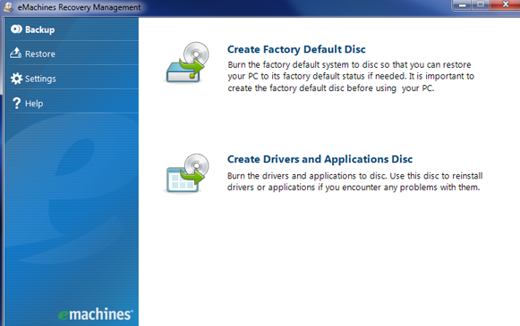 emachines system restore disc