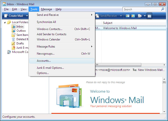 e-mail in windows 7 home premium
