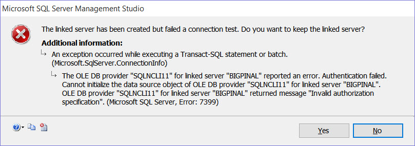 error 7399 sql server linked