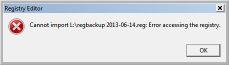 erro ao acessar o registro de importação do Windows 7