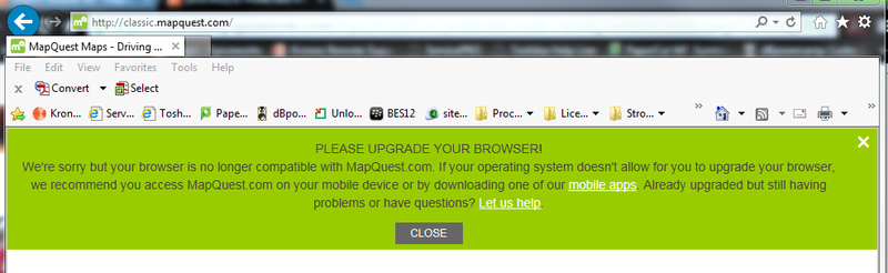 error on website page mapquest