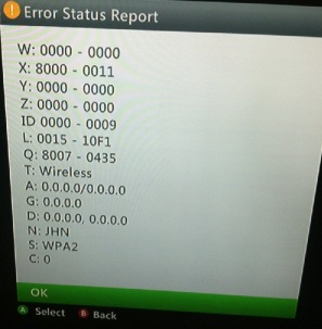 error status report xbox live