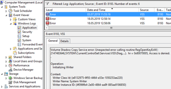 reconocimiento de eventos 8193 en código fuente vss