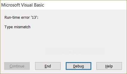 Excel vba playback error 13 type mismatch array