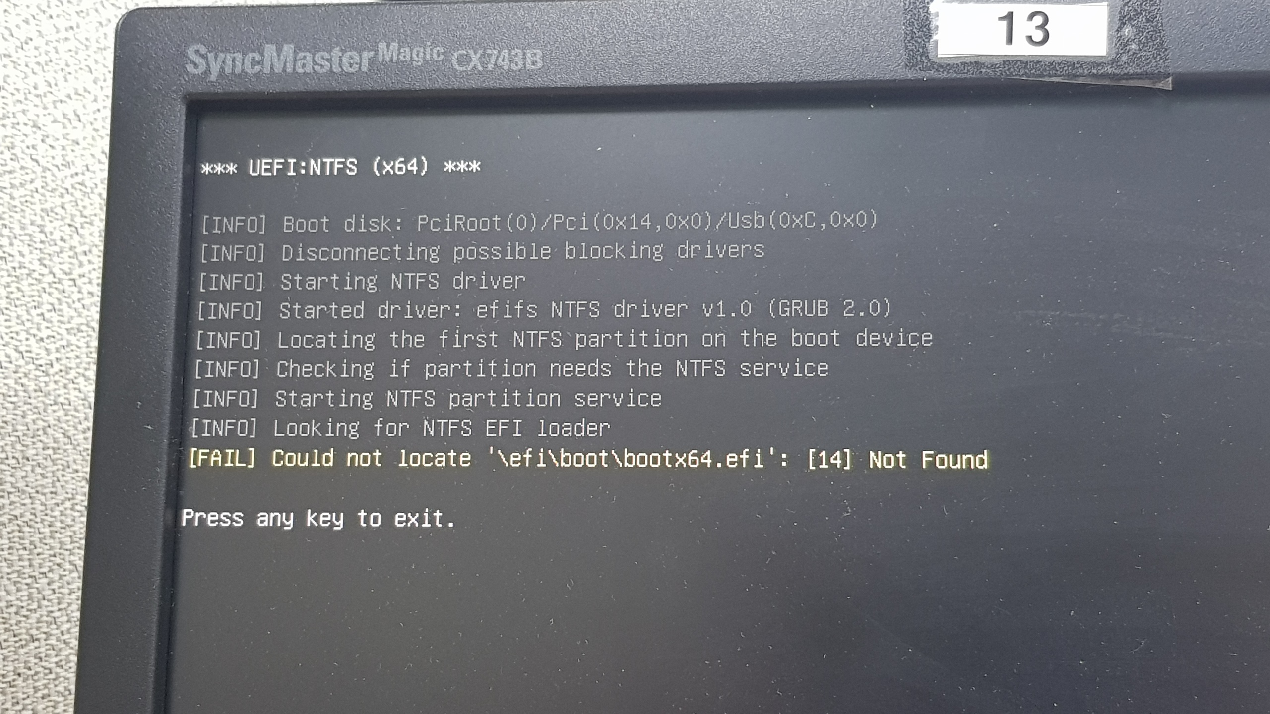 failed to detect an efi file system on device