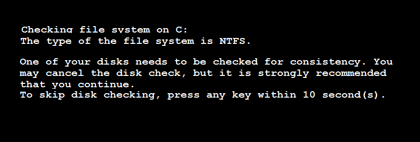 file system ntfs consistency check