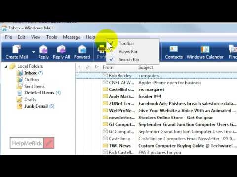 localizar barra de ferramentas no Outlook Express