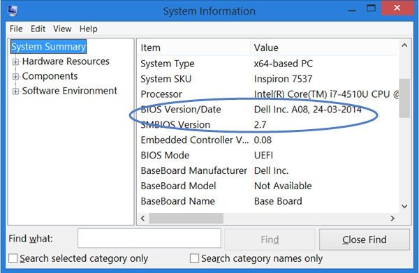 Finden der BIOS-Version in Windows 7