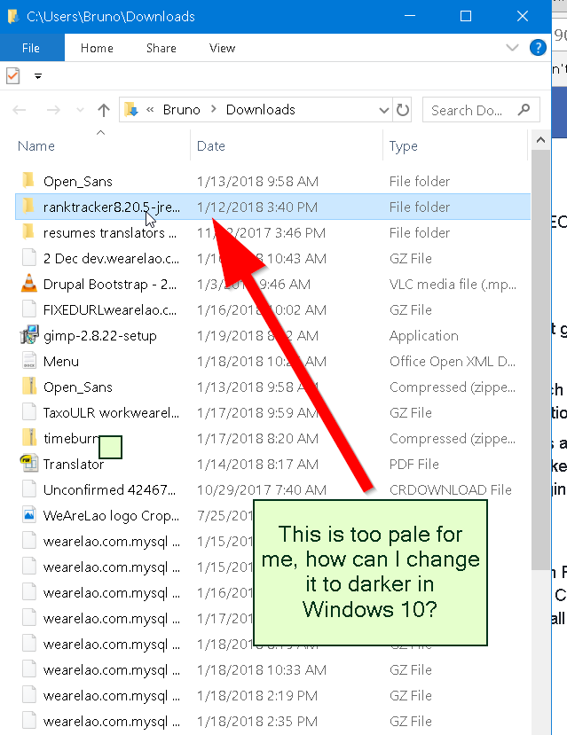 highlight file names in windows explorer
