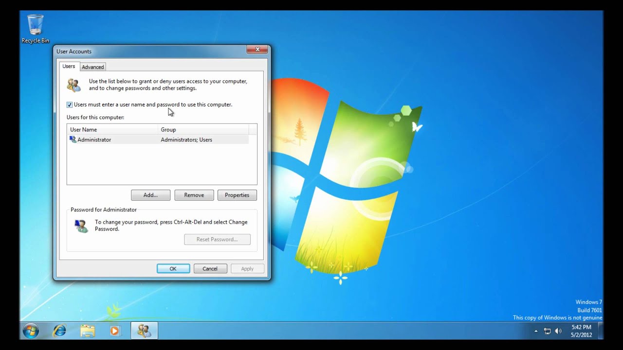 hur tar jag bort inloggningsskärmen med Windows 7