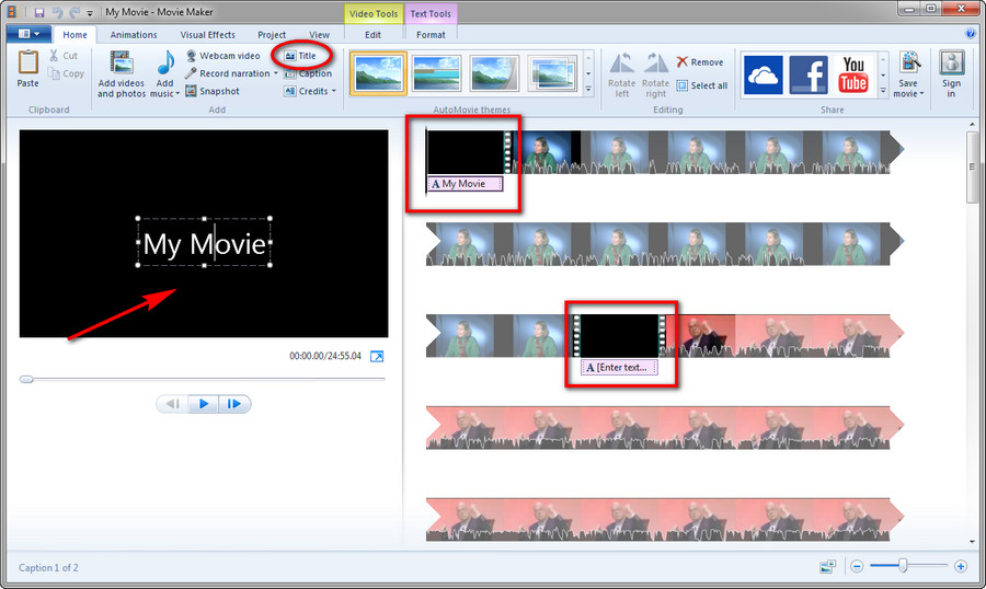 come aggiungere direttamente un clip vuoto in Windows TV Maker