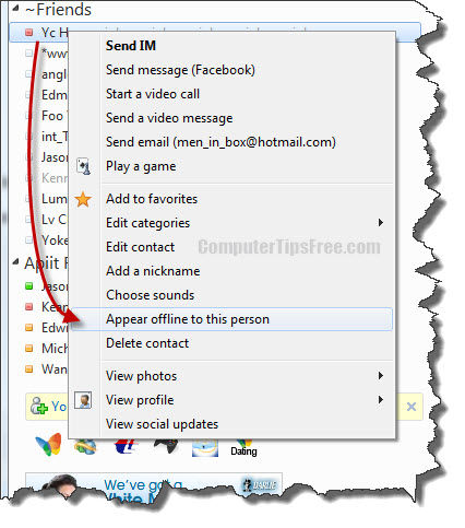 come bloccare un contatto in Windows Function Messenger