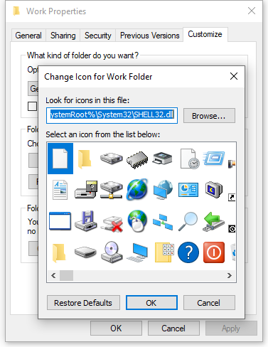 как изменить значок папки по умолчанию обратно в Windows 7